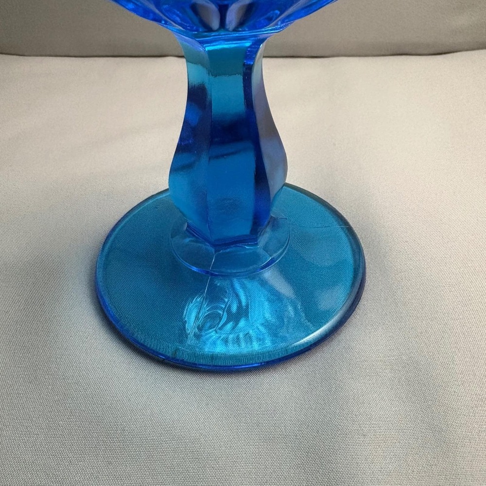 Vintage Fenton Colonial Blue Thumbprint Compote Ruffled Pedestal Bowl - Picture 6 of 8